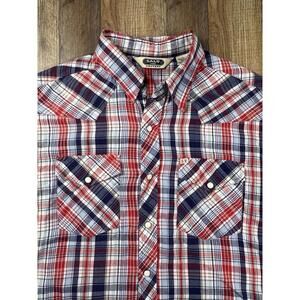 Salt Valley Western Shirt Medium LS Plaid Pearl Snap Dual Chest Pockets Cowboy